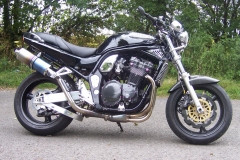 Suzuki GSF 1200 BanditA16 Twin High Level ExhaustsA16 Road Legal Coloured Titanium Exhausts with Traditional Spouts(these are our old style traditional spouts)