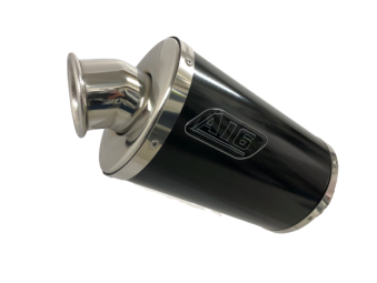 A16 Stubby Black Stainless Exhaust with Polished Traditional Spout