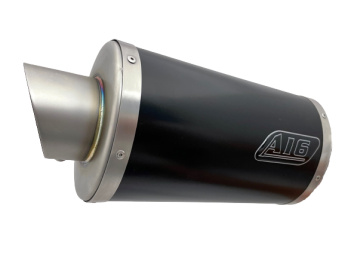 A16 Stubby Black Stainless Oval Exhaust with Titanium Type Slashcut Outlets