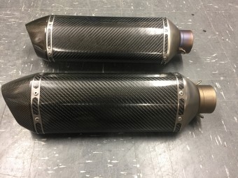 Pair of Refurbished Carbon Akrapovic Exhausts with Carbon Cap Outlets