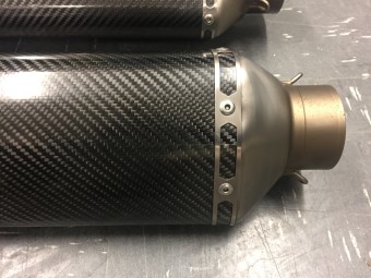 Pair of Refurbished Carbon Akrapovic Exhausts with Carbon Cap Outlets