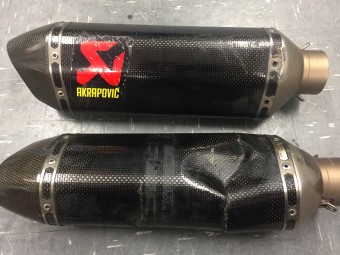 Akrapovic Exhausts with Carbon Cap Outlets to be refurbished by A16 Road n Race Supplies
