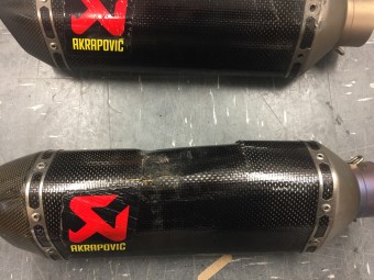 Akrapovic Exhausts with Carbon Cap Outlets to be refurbished by A16 Road n Race Supplies