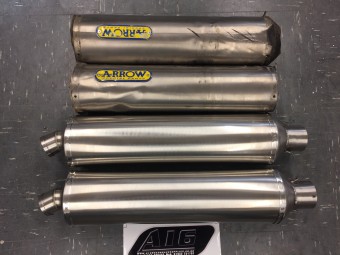 Pair of Refurbished Titanium Arrow Exhausts with Removed Damaged Arrow Sleeves