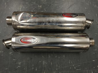 Pair of  Stainless Scorpion Exhausts to be Refurbished by A16 Road n Race Supplies