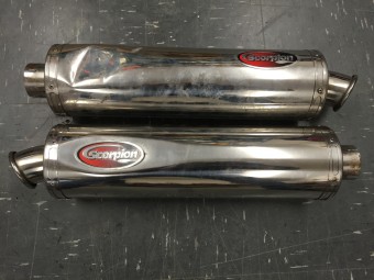 Pair of Stainless Scorpion Exhausts to be Refurbished by A16 Road n Race Supplies