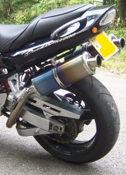 Suzuki GSF 1200 Bandit<p>A16 Twin High Level Exhausts</p><p>A16 Road Legal Coloured Titanium Exhausts with Traditional Spouts</p>(these are our old style traditional spouts)<br />
