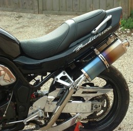 Suzuki GSF 1200 Bandit<p>A16 Twin High Level Exhausts</p><p>A16 Road Legal Coloured Titanium Exhausts with Traditional Spouts</p>(these are our old style traditional spouts)<br />